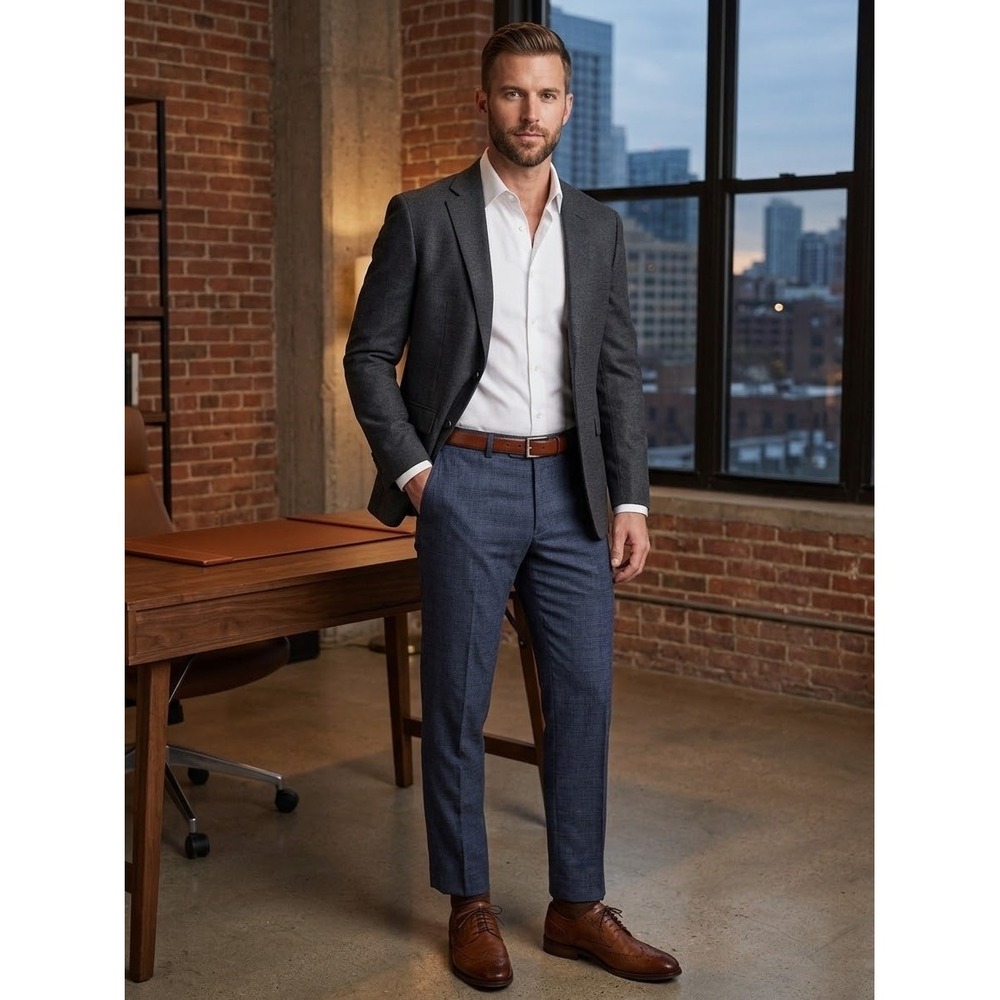 Charles Tyrwhitt Mens Blue Glen Check Cotton Dress Pants 34x30 TRT0074MBU
